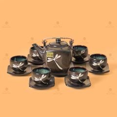Bộ Ấm Chén Men Hỏa Biến Chuồn Chuồn Dáng Vuông
