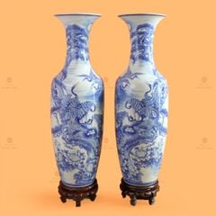 Lộc Bình Béo 1M4 Men Lam Tùng Hạc