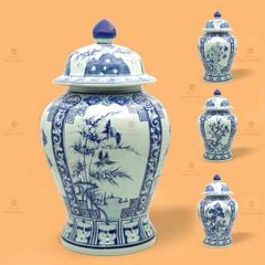 Bình Chóe Ngâm Rượu Men Lam Tứ Cảnh